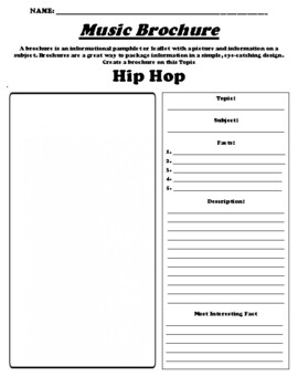 Preview of Hip Hop "Informational Brochure" Worksheet & WebQuest
