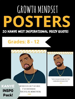 Preview of Hip Hop Music KANYE WEST YEEZY  Growth Mindset Motivational POSTERS for Teachers