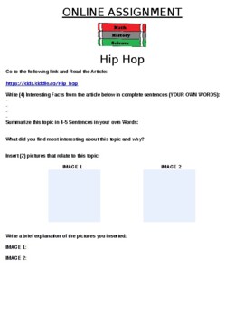 Preview of Hip Hop Online Assignment (MUSIC)