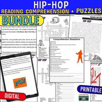 Preview of Hip-Hop, Reading Comprehension Passage Puzzles,Digital & Print BUNDLE