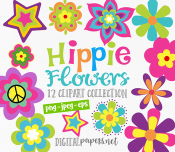 Hippie Flowers Clipart set by Digital Papers | Teachers Pay Teachers