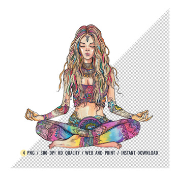 set of 3 yoga girl mandala meditate boho peace svg