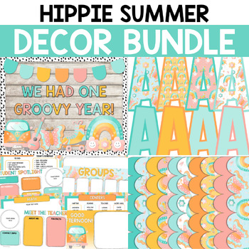 Preview of Hippie Summer Bulletin Board Decor Mini Bundle / Retro Groovy Classroom Decor