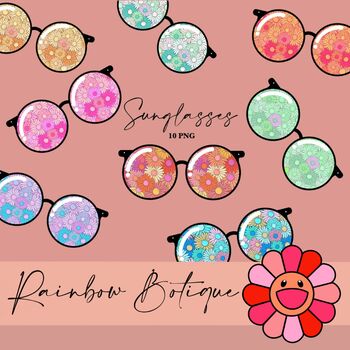 Preview of Hippie sunglasses clipart set, groovy glasses clipart, hippie bulletin board