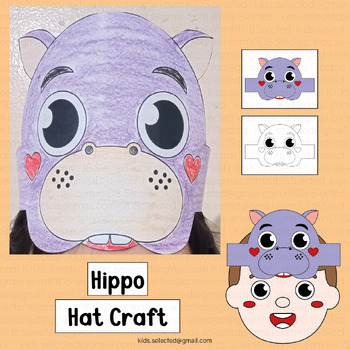 Preview of Hippo Hat Craft Safari Animals Activities Zoo Crown Headband Writing Coloring