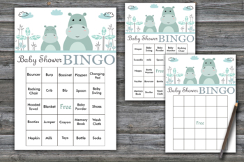 Hippo Baby Shower Bingo Cards Safari Animals Baby Shower Bingo Game 60 Card 325