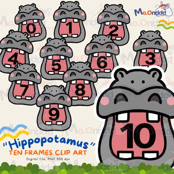 Preview of Hippopotamus Ten frame template, Hippopotamus Ten frame clipart