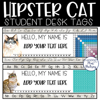 Preview of Hipster Cats Desk Name Plates- Student Name Tags