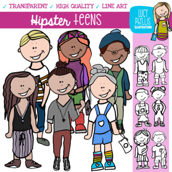Hipster Teens Clip Art (Lucy Phyllis Illustrations) | TpT