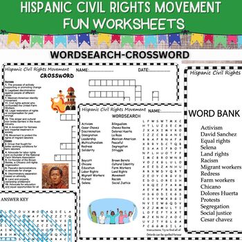 Preview of Hispanic Civil Rights Movement Worksheets  Word Search and Crosswords