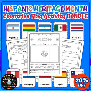 Preview of Hispanic Countries Flag Activity BUNDLE: Coloring Pages and Flashcards