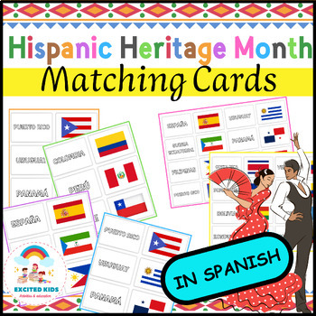 Preview of Hispanic Countries Matching Cards in Spanish | Hispanic Heritage Month