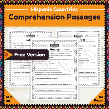 Preview of Hispanic Countries Reading Comprehension Passages For K-2 Grades | Free Version