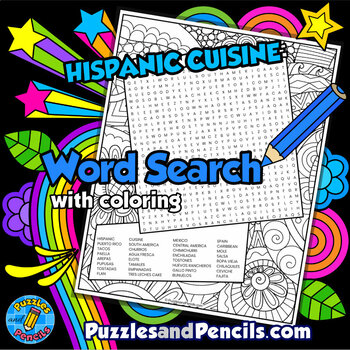 Preview of Hispanic Cuisine Word Search Puzzle with Coloring | Hispanic Heritage Month