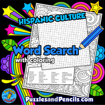 Preview of Hispanic Culture Word Search Puzzle with Coloring | Hispanic Heritage Month