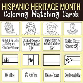 Preview of Celebrate Hispanic Heritage Month Matching Cards! Coloring Matching Cards