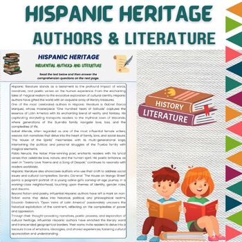 Preview of Hispanic Heritage Authors and Literature Reading Comprehension Worksheet