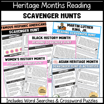 Preview of Hispanic Heritage Black History Womens History Asian Heritage Reading Activities