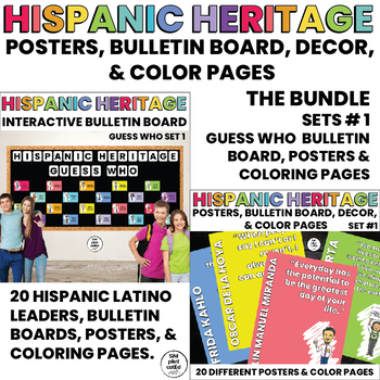 Preview of Hispanic Heritage Bulletin | Decor | Posters | Coloring Pages | SET 1 | BUNDLE