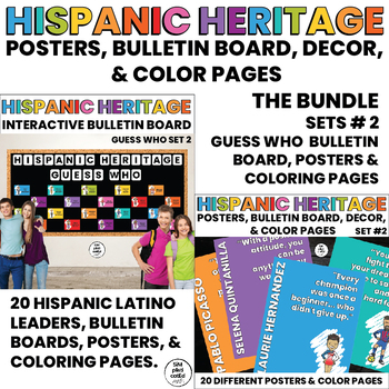 Preview of Hispanic Heritage Bulletin | Posters | Coloring Pages | Decor | SET 2 | BUNDLE