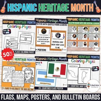 Preview of Hispanic Heritage Celebration Bundle: Flags, Maps, Posters, and Bulletin Boards.
