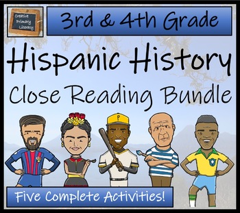 Preview of Hispanic Heritage Close Reading Comprehension Activity Bundle | 3rd & 4th Grade