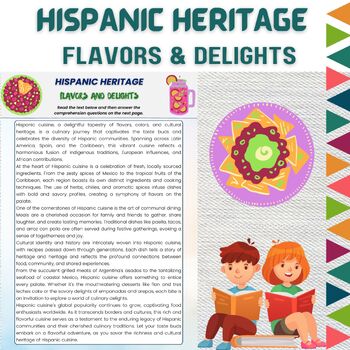 Preview of Hispanic Heritage Cuisine and Food Reading Comprehension Worksheet