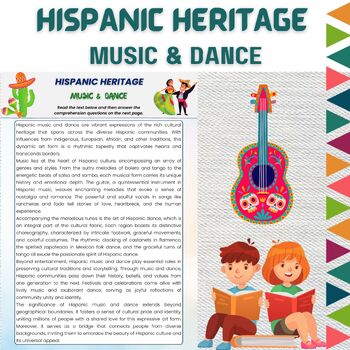 Preview of Hispanic Heritage Dance and Music Reading Comprehension Worksheet