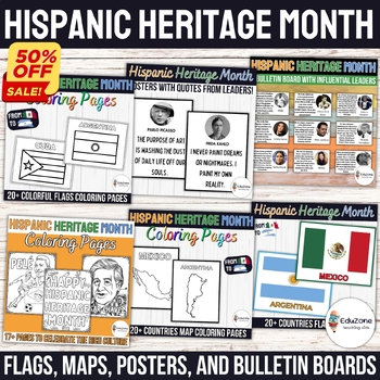 Preview of Hispanic Heritage Enrichment Mega Bundle: Flags, Maps, Posters, Bulletin Boards