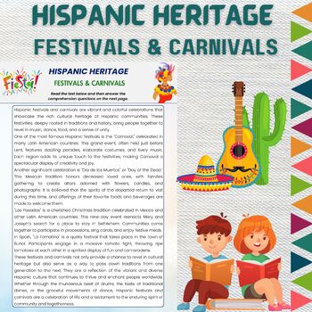 Preview of Hispanic Heritage Festivals and Carnivals Reading Comprehension Worksheet
