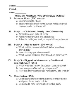 Preview of Hispanic Heritage Hero - Biography Outline