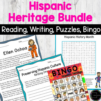 Preview of Hispanic Heritage History Month Reading Comprehension Writing Prompts Puzzle