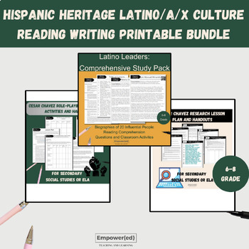 Preview of Hispanic Heritage Latino/a/x Culture Reading Writing Printable Bundle