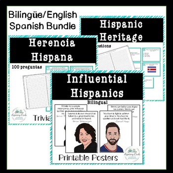 Preview of Hispanic Heritage Latinx Trivia Task Cards Posters English and Spanish