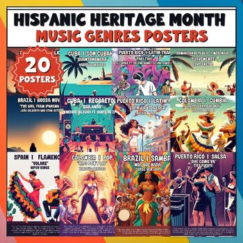 Preview of Hispanic Heritage Month: 20 Latin Music Playlist Posters for Classroom Decor