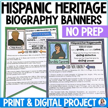 Preview of Hispanic Heritage Month Activities - Biography Banners - Research Project