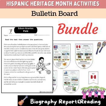 Preview of Hispanic Heritage Month Activities Bulletin Board|Reading comprehension|Bundle
