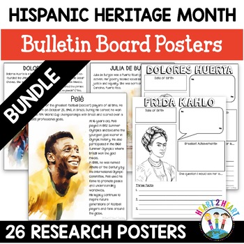 Preview of Hispanic Heritage Month Activities Bundle: Research & Bulletin Board Posters