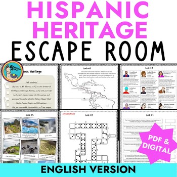 Preview of Hispanic Heritage Activity Escape Room in ENGLISH