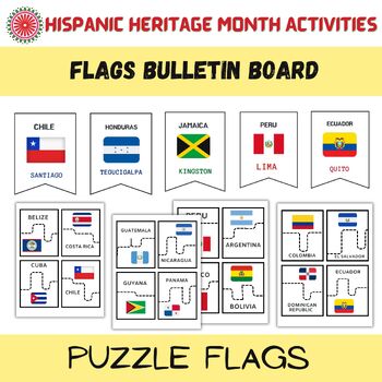 Preview of Hispanic Heritage Month Activities Flags Bulletin Board|Puzzle Flashcards