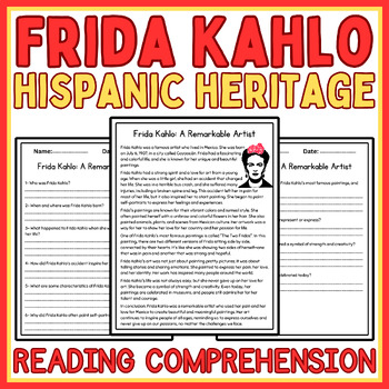 Hispanic Heritage Month Activities | Frida Kahlo Reading Comprehension ...