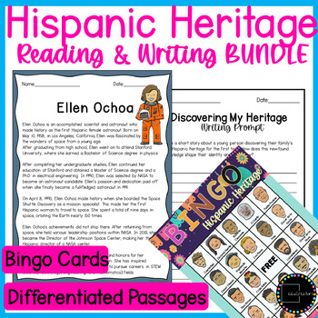 Preview of Hispanic Heritage Month Activities Reading Comprehension &  Writing Bingo Bundle