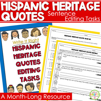 Preview of Hispanic Heritage Month Activities Sentence Editing Worksheets ELA Morning Work