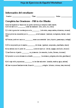 Preview of Hispanic Heritage Month Activities - Spanish Fill in the Blanks Worksheet