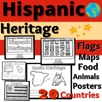 Preview of Hispanic Heritage Month Activity 20 Countries Flags Maps Booklet Poster Resource
