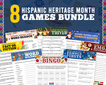 Preview of Hispanic Heritage Month Activity Bundle | 8 Educational Printable Games