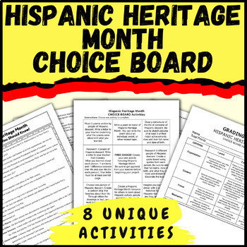 Preview of Hispanic Heritage Month Activity Choice Board with List of Famous Hispanics