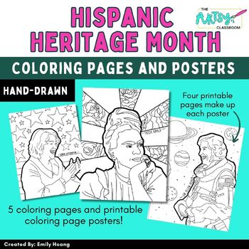Preview of Hispanic Heritage Month Activity Coloring Pages and Printable Posters