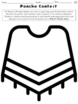 Preview of Hispanic Heritage Month Activity - Latinx Poncho Contest Craft Worksheet