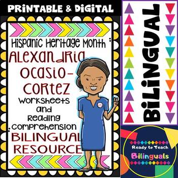 Preview of Hispanic Heritage Month-Alexandria Ocasio-Cortez -Worksheets and Readings-Dual